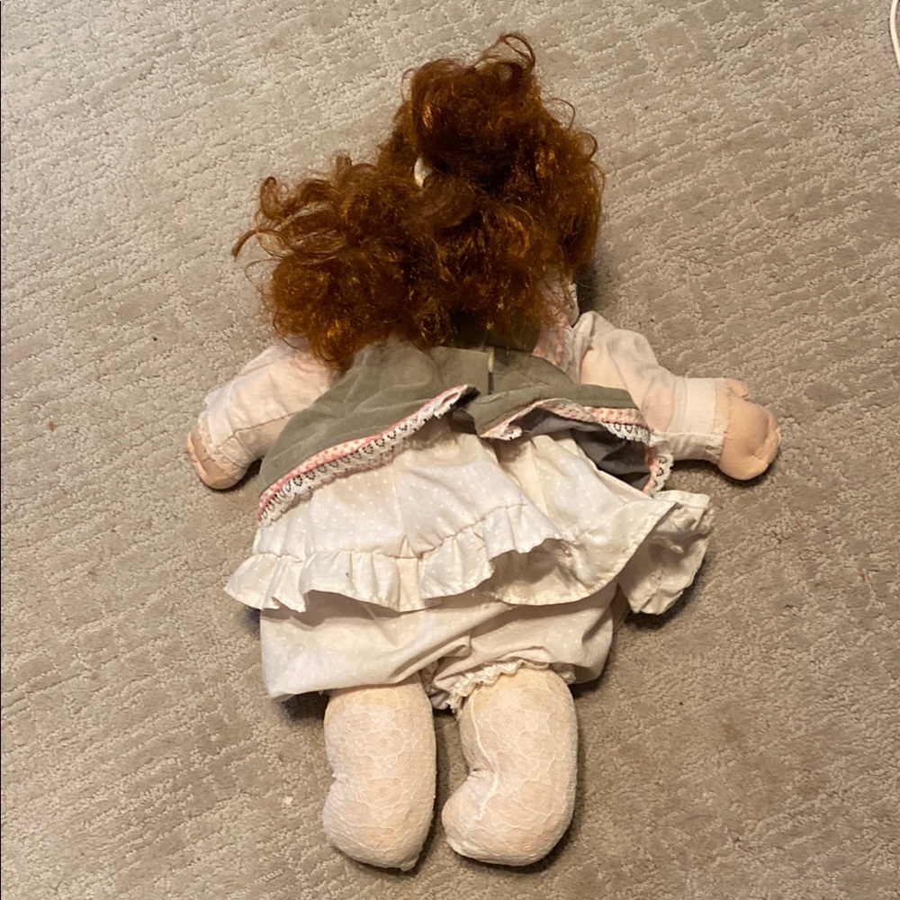 Cabbage Patch Kid Doll with Red Brown Hair and Gray Dress - Picture 3 of 10